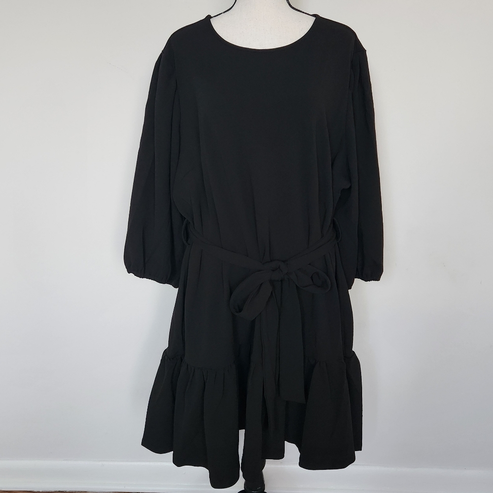 City Chic Plus Size LOVE ME KNOT Black Ruffle Belted Dress Party Large 20 - Picture 6 of 16